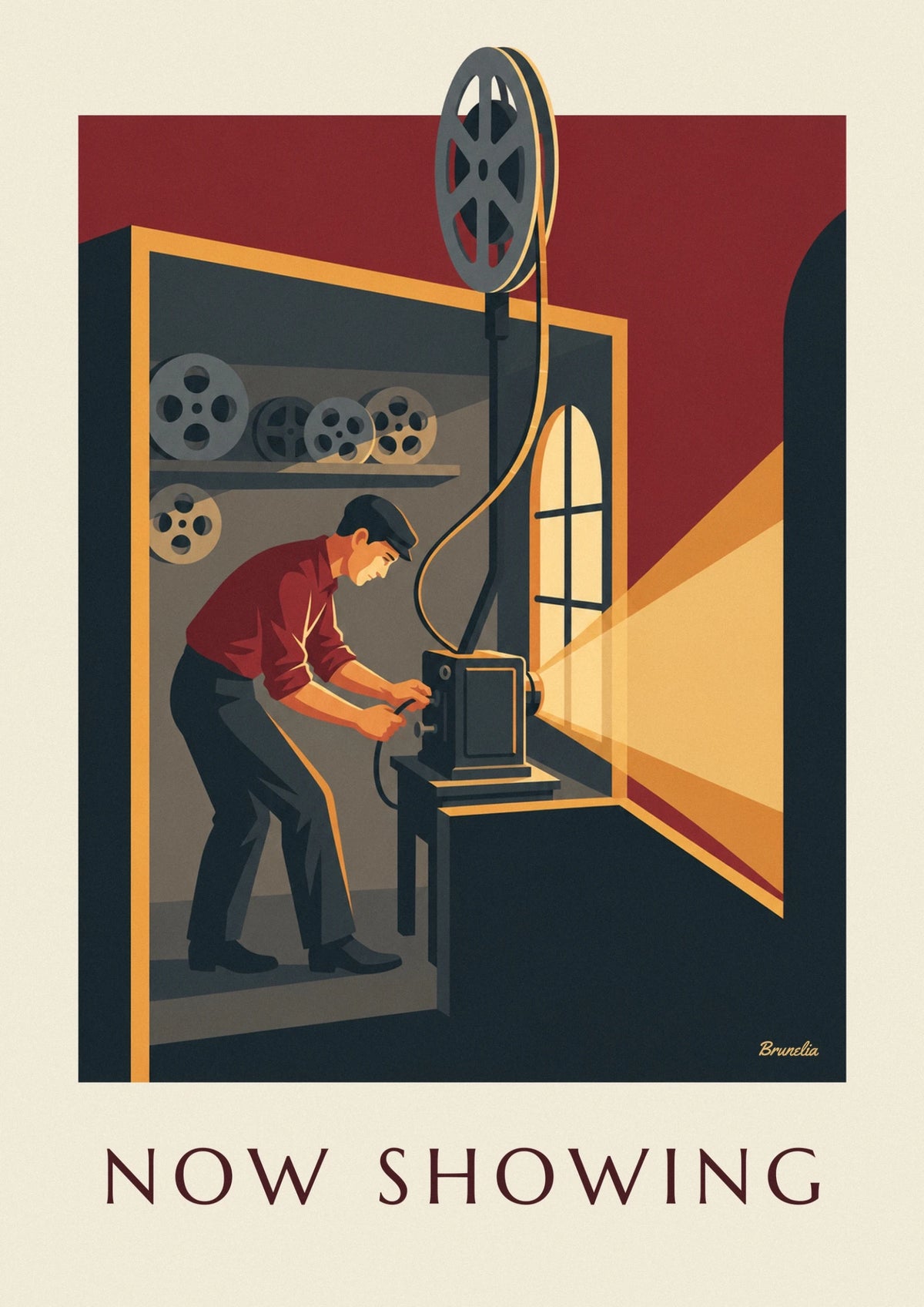 Affiche projectionniste de cinéma et pellicule