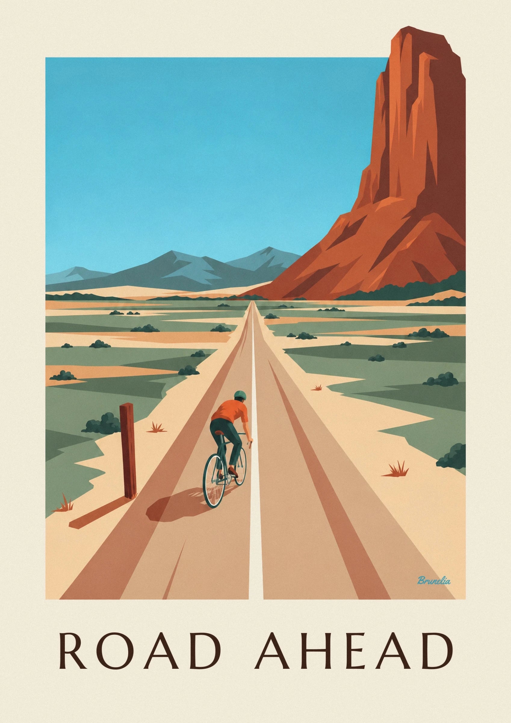 The cyclist in an orange jersey and green helmet on his road bike