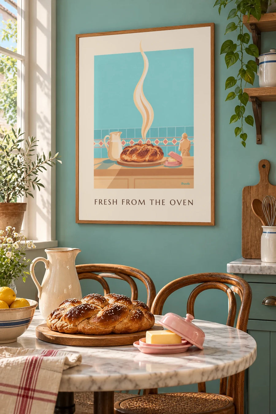 Affiche brioche tressée dorée au sucre perlé : encadrée au mur