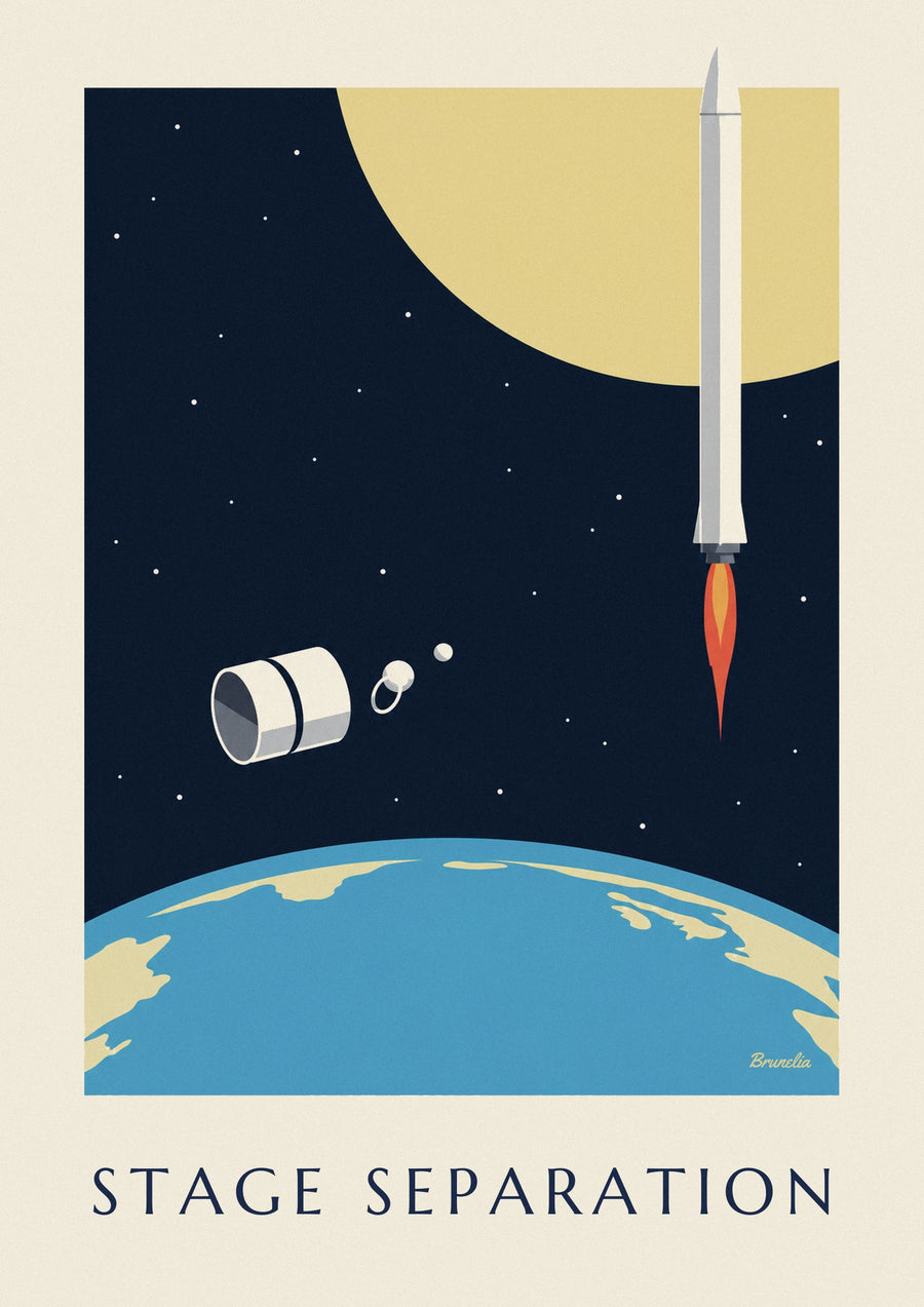 Poster Raketenstufen, die sich über der Erde trennen