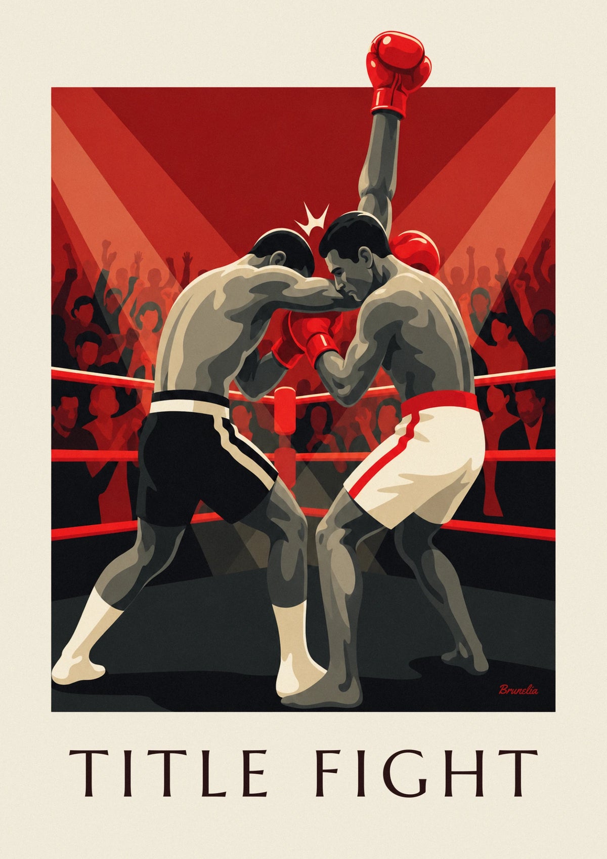 Red and black champions boxing match in the ring poster