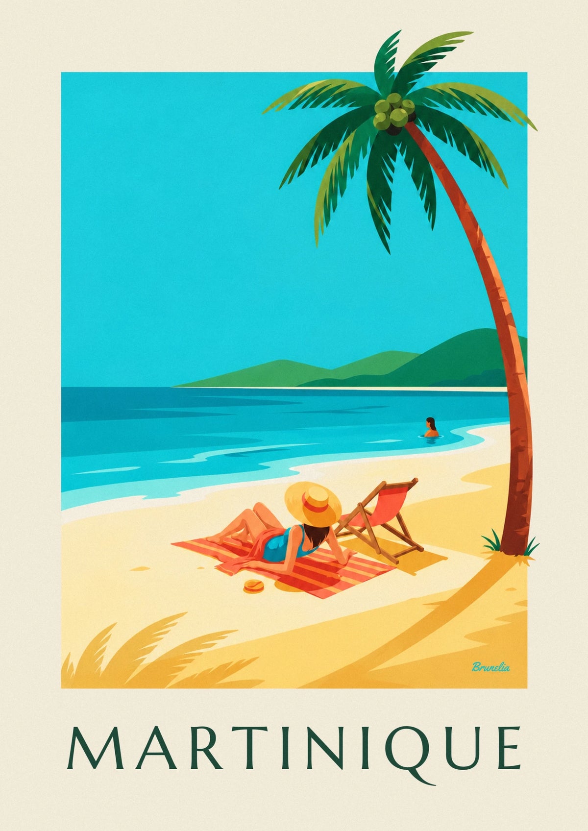Woman on a white sand beach in Martinique poster