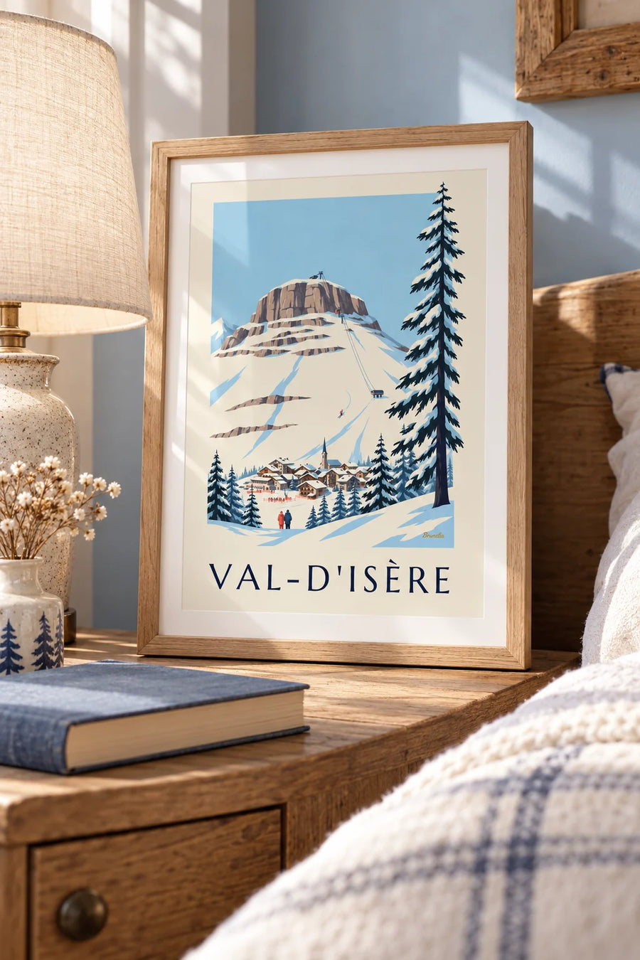 Affiche face de Bellevarde et descente olympique à Val-d'Isère : petit format A4 encadré