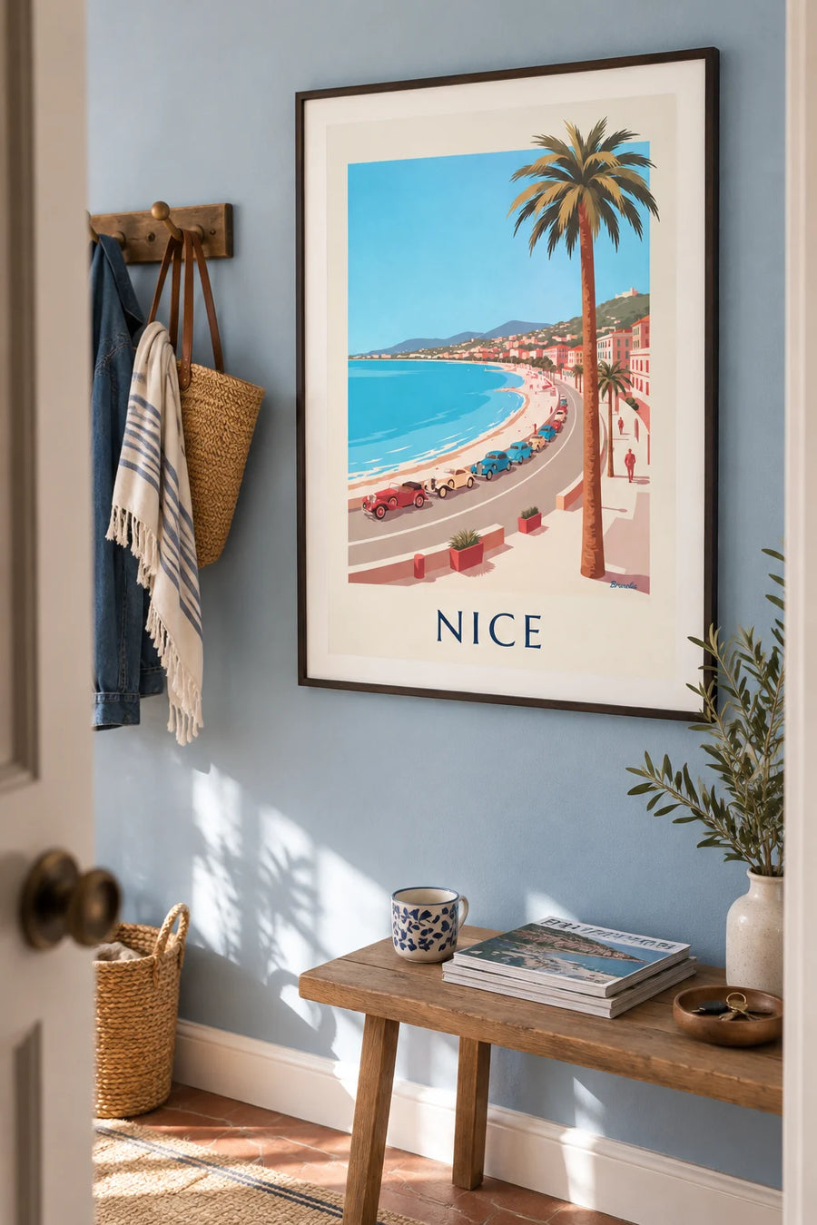 Poster of vintage cars on the Promenade des Anglais in Nice: framed on the wall