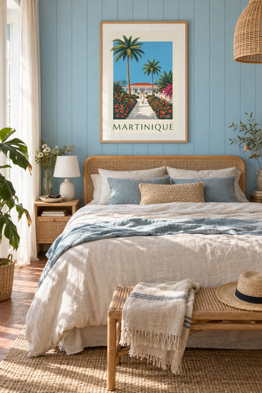 Poster Palmenallee und Kreolenhaus auf Martinique: gerahmt an der Wand
