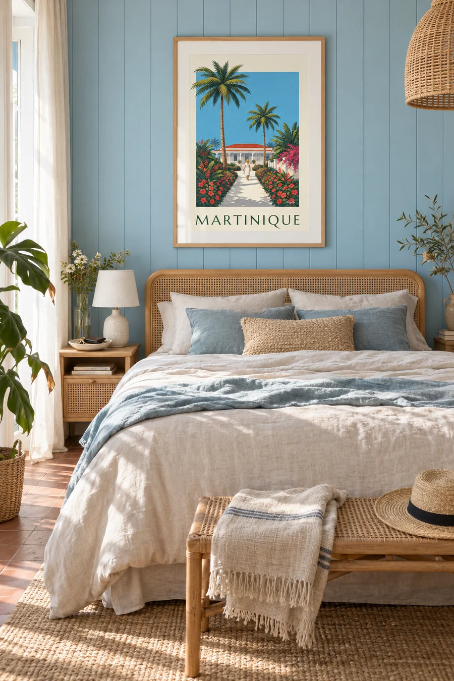 Poster Palmenallee und Kreolenhaus auf Martinique: gerahmt an der Wand