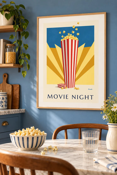 Poster Kino-Popcorn vor Sonnenstrahlen: gerahmt an der Wand