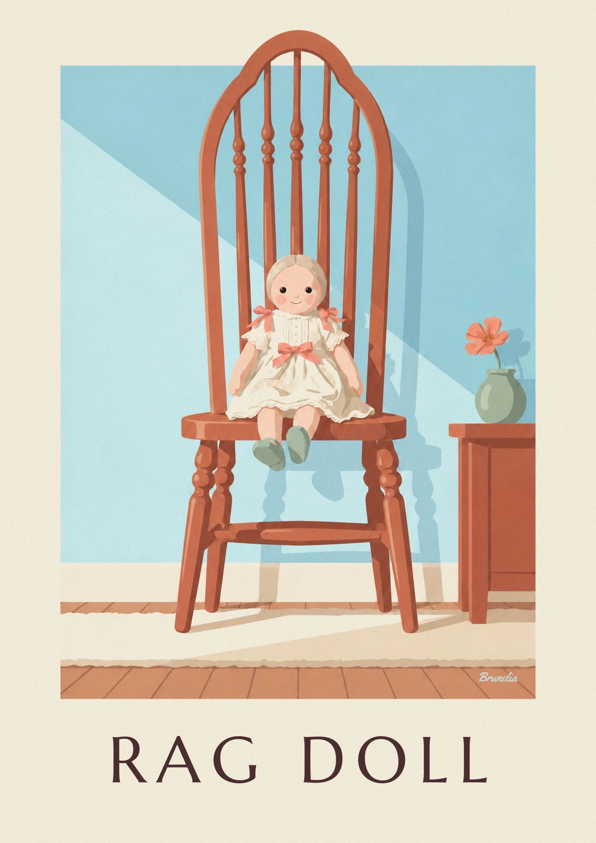 Affiche poupée de chiffon sur une chaise d'enfant