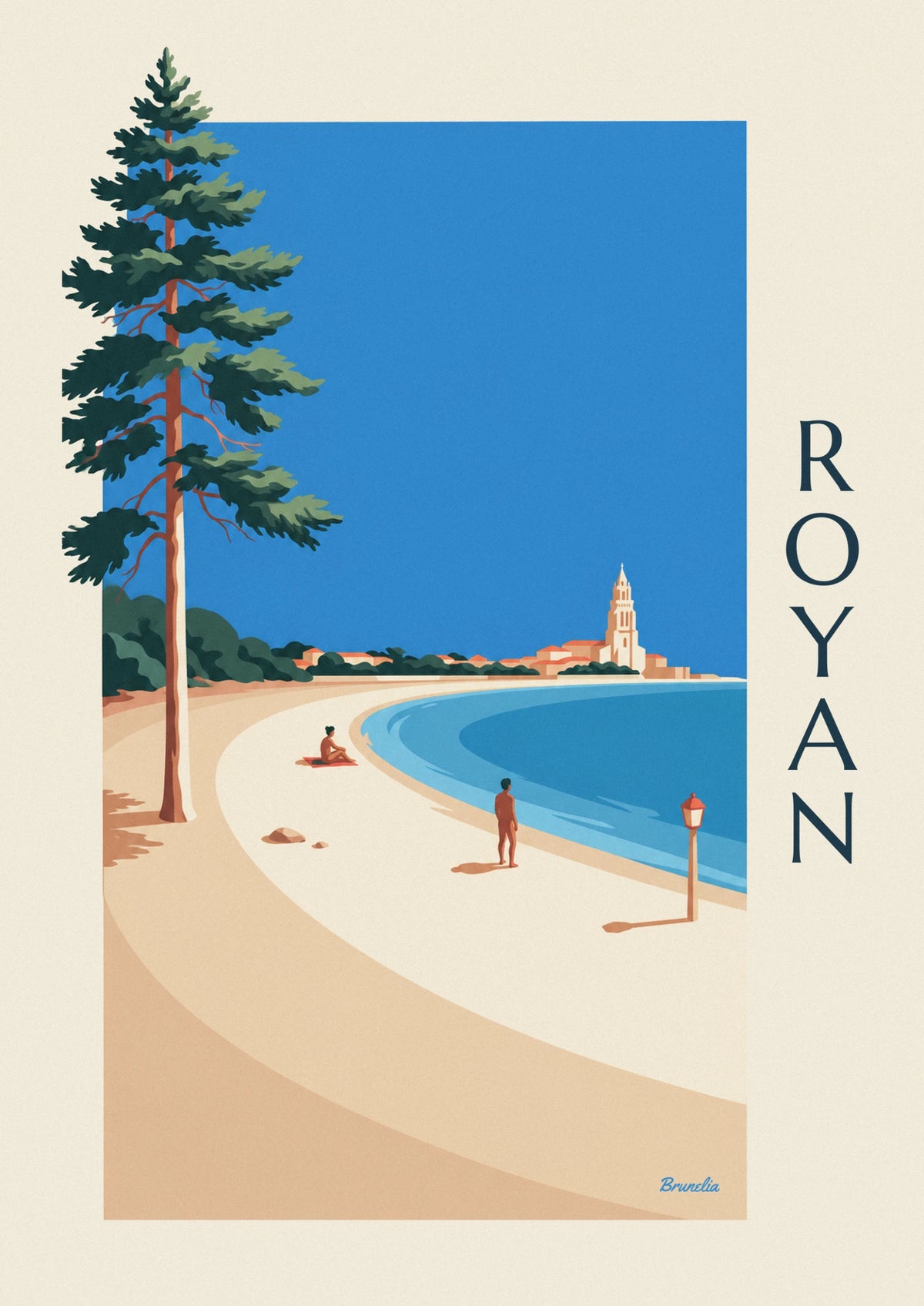 Royan beach, bathers and Notre-Dame bell tower poster