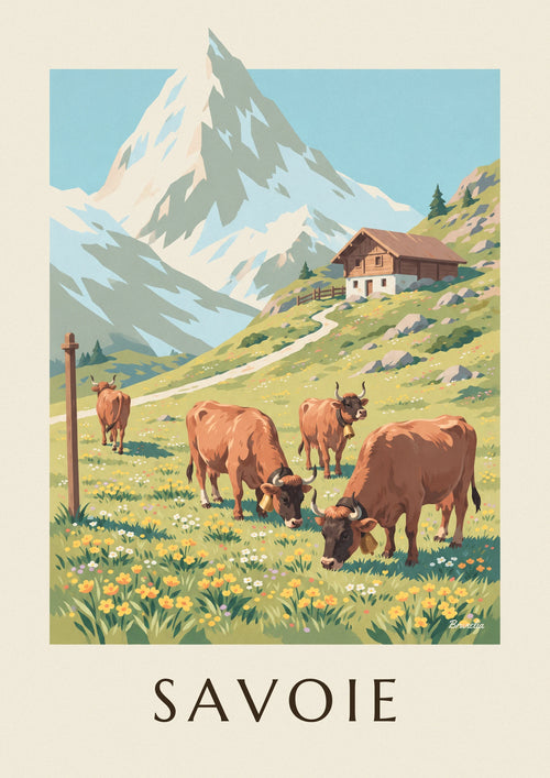 Poster Tarine-Kühe auf den Almen Savoyens: das ganze Poster