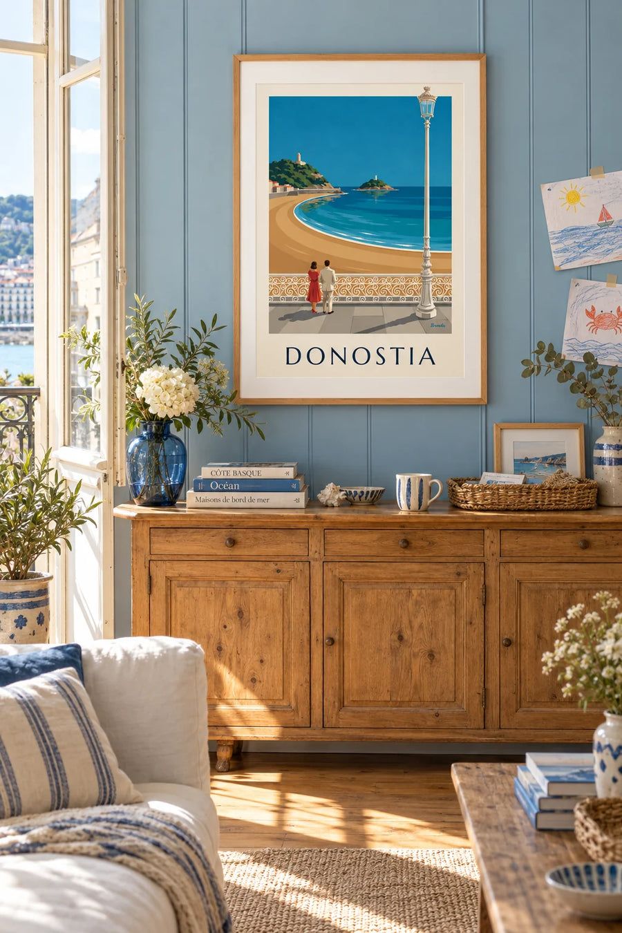 Affiche plage de la Concha à Saint-Sébastien : encadrée au mur