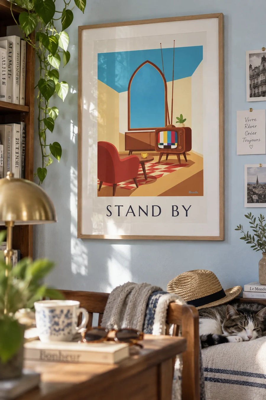 Poster Fernseher und Farbbalken-Testbild: gerahmt an der Wand
