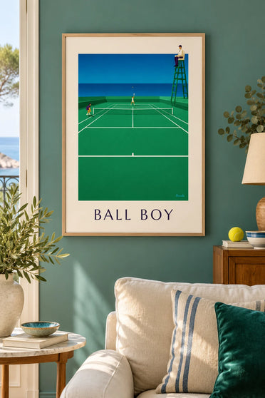 Affiche ramasseur de balles sur le court de tennis : encadrée au mur